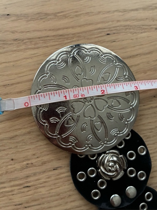 Vintage Wide Faux Leather  Belt with Concho Discs Adjustable Roses Details main image 4